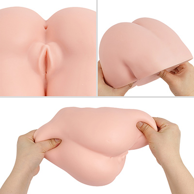 デフォルメされた挿入口。表面の人工皮膚は裂けやすいのでご注意を。パツパツな硬質素材で覆われているため、伸縮性も低いです。