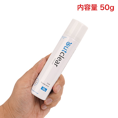 【ケアパウダー（スプレー）】こちらもLPGガス充填式のアルミ缶ボトル。50ｇという数字はちょい少なく感じますが、意外と長持ちしますよ。