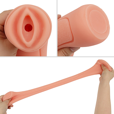 記号的な女性器風の挿入口。柔らかく伸びやかな素材ながら各突起の厚みも申し分ないため、最低限の弾力を確保できています。