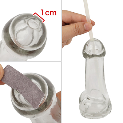先端に１cmの穴があるだけなので、液体が注ぎづらく、直飲みしにくいです。穴を塞ぎたい時は防水テープなどを張り、コンドームを被せましょう。