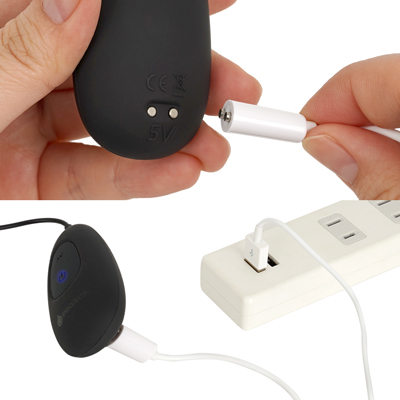 充電はマグネット式USB充電仕様。充電時間は約50分、連続稼働時間は約40分です。充電中はライトが点滅ます。
