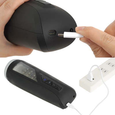 充電はUSB充電式。充電時間は約３時間、連続稼働時間は約45分です。充電中はライトが点滅します。