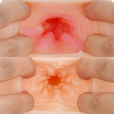異なる刺激が楽しめる２穴仕様。ヴァギナはゾリゾリ感と全方位をまったり包み込む窮屈感が楽しめ、アナルはプリプリのツブツブ感が楽しめます。