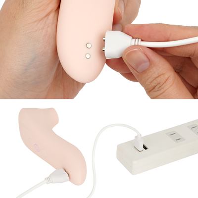 充電はマグネット式USB充電仕様。充電時間は約150分、連続稼働時間は約60分(満充電)です。充電中はライトが点滅します。