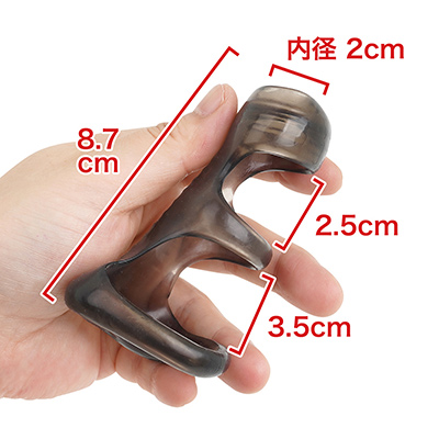 亀頭から下の３点を締める設計ゆえに“三段式”です。スモークカラーのソフト樹脂は皮脂で汚れやすいのが弱点。　※数値はＮＬＳ実測値