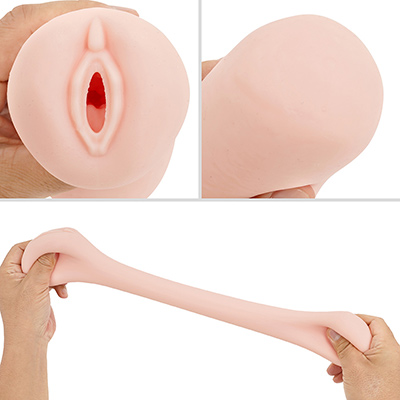非貫通式で、挿入口は女性器のアイコン的な造型。中庸よりもわずかにソフトな硬度を持ち、伸縮性・弾力感ともに絶妙なバランスです。