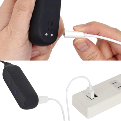 充電はマグネット式USB充電仕様。充電時間は約95分、連続稼働時間は約60分です。充電中はライトが点滅し、充電が完了するとライトが点灯します。
