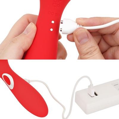 充電はマグネット式USB充電仕様。充電時間は約90分、連続稼働時間は約120分です。充電中はライトが点滅します。