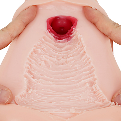 柔らかな肉が形成するヒダ目は、あえて一定ではない設計。奥の子宮口も２段構えになっており、刺激が単調になるのを防いでいます。