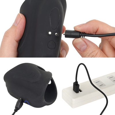 充電はマグネット式USB充電仕様。充電時間は約90分、連続稼働時間は約60分です。充電中はライトが点滅します。