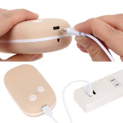 充電はUSB充電式。充電時間は約120分、連続稼働時間は約90分です。充電中はランプが点滅します。BOXに収納したまま充電できるのも◎。