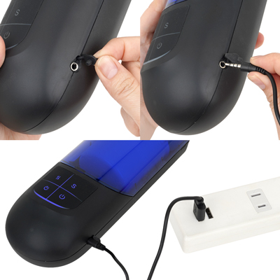 充電はUSB充電式。充電時間は約120分、連続稼働時間は約100分です。充電中はライトが点滅します。