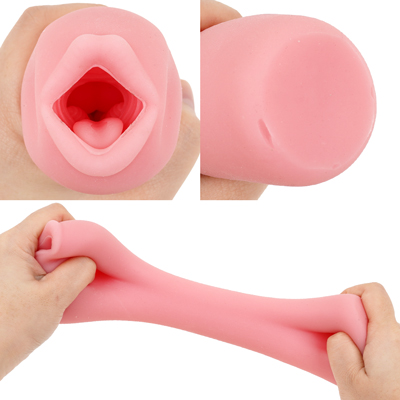 入り口はぽってり厚めの唇が特徴的な非貫通式。ぷるんと弾力のある素材で、歯はありません。