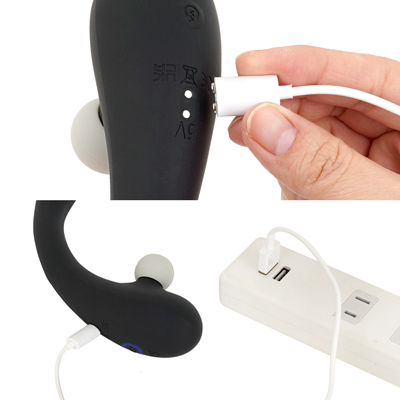 充電はマグネット式USB充電仕様。充電時間は約50分、連続稼働時間は約40～80分です。充電中はライトが点滅し、充電が完了するとライトが点灯します。