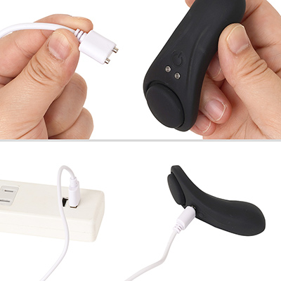 マグネット接続のUSB充電式。フル充電までは約1.5時間、連続稼働は約50分です。お散歩しながらだとアッという間かも。