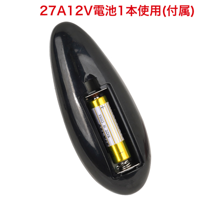 電池交換の際は背面の電池蓋を外し、写真の向きに合わせて電池をセットしてください。　※付属の電池は「動作確認用テスト電池」です。