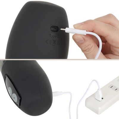 充電はUSB充電式。充電時間は約３時間、連続稼働時間は約45分です。充電中はライトが点滅します。