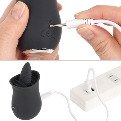充電はUSB充電式。充電時間は約90分、連続稼働時間は約60分です。充電中はライトが点滅します。