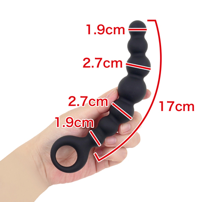 【17.8cm カーブ】絶妙なソリ加減のボディに、小→大→小７つの快感玉を配置。程よい太さ、そして指ハンドルの使いやすさが一体となってアナルの歓びをご堪能いただけます。　※数値はＮＬＳ実測値