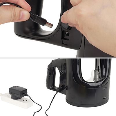 充電は専用のＡＣアダプタを使用。フル充電まで約1.5時間、連続稼働は約60分と高性能。さらに充電しながらでも動かせるのがウレシイですね。