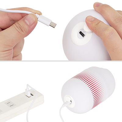 底部キャップを外すとUSB-C端子が出現。メーカー公表値では、フル充電までは約２時間、連続稼働は約140分とかなりのスタミナ。