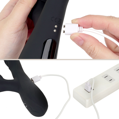 充電はUSB充電式。充電時間は約120分、連続稼働時間は約50分です。充電中はライトが点滅し、充電が完了するとライトが点灯します。
