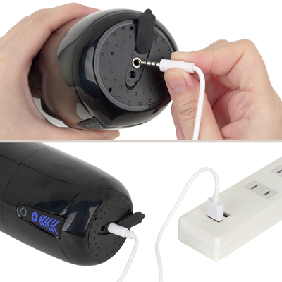 充電はUSB充電式。充電時間は約４時間、連続稼働時間は約１時間です。充電中はライトが点滅し、完了するとライトが点灯します。