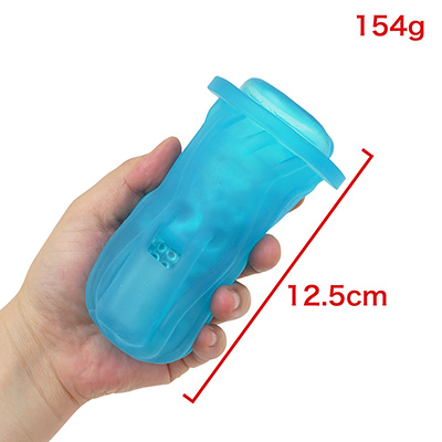 付属する専用オナホールは、水色のクリアカラー。TPE素材ですがニオイ・ベタ付きをほとんど感じないのはナイス。　※数値はＮＬＳ実測値