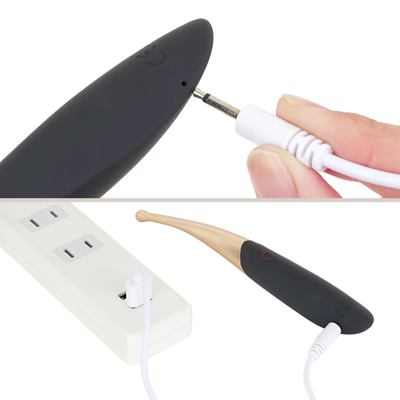 充電はUSB充電式。充電時間は約90分、連続稼働時間は約60分です。充電中はボタンが点滅します。