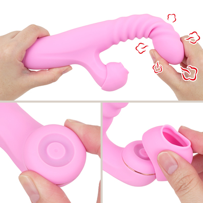 ヘッドにじんわり温まる温感機能を搭載。吸引パーツを外すとクリや乳首を刺激するタッピング刺激が楽しめます。