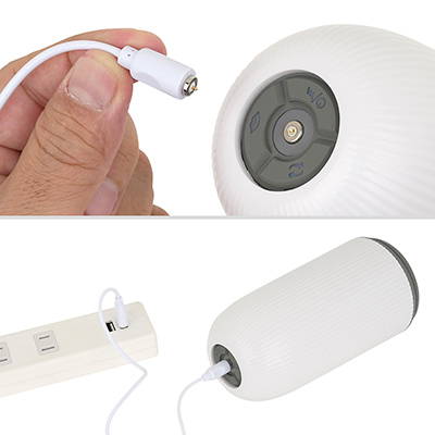 専用のマグネット接続式ケーブルを使用する充電仕様。フル充電までは約２時間、連続稼働は約45分という、ちょっと微妙なスペックです。