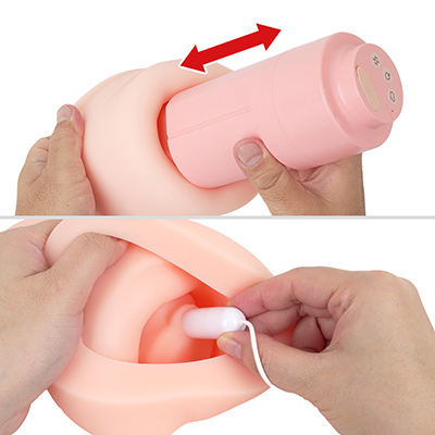 電源ユニットは底部から簡単に引き抜けます。膣道の上部ポケットに有線ローターがハマっているので、これは別途慎重に抜き差ししてください。