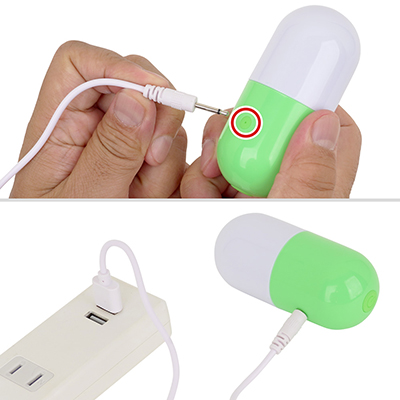 付属のケーブルを使用するUSB充電式です。フル充電までは約２時間、連続稼働は約70分という、標準的なスペックですね。