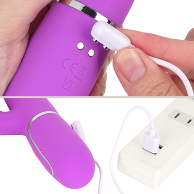 充電はマグネット式USB充電仕様。充電中はボタンが点灯します。