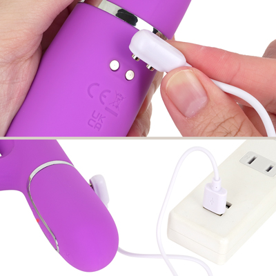充電はマグネット式USB充電仕様。充電中はボタンが点灯します。