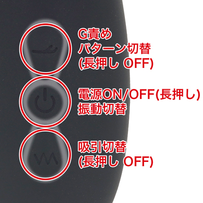 各機能は７パターンの刺激から選択でき、微細な振動から強力な振動・アクションまで幅広く対応。それぞれを個別に操作することが可能なので、振動だけ、吸引だけでも楽しむことができます。もちろん全ての機能を一緒に楽しむことができるので、好みの快感刺激でお楽しみいただけます。