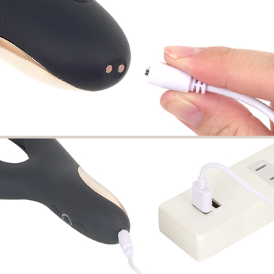充電はマグネット式USB充電仕様。充電時間は約１～1.5時間、最大連続稼働時間は約１時間です。充電中はボタンが点滅します。