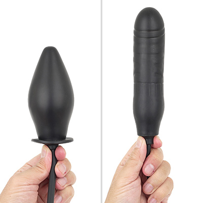 【Ａ／Ｂ】各バリエーションの膨張MAX状態です。ゴム製の２タイプはほとんど大きくなりませんが、適度なハリと弾力が心地いい挿入感。