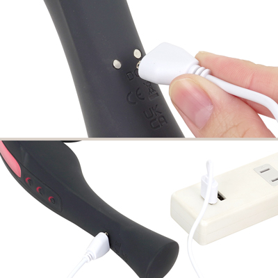 充電はマグネット式USB充電仕様。充電時間は約90分。充電中はボタンが点滅し、充電完了になると点灯します。