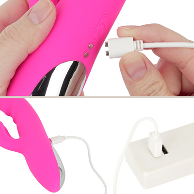 充電はマグネット式USB充電仕様。充電時間は約2.5時間、連続稼働時間は約１時間です。充電中はボタンが点滅し、充電完了すると点灯します。