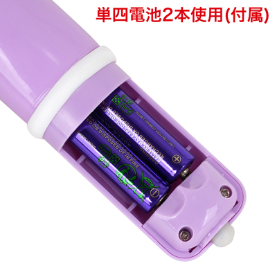 電池交換の際は背面の電池蓋を外し、写真の向きに合わせて電池をセットしてください。　※付属の電池は「動作確認用テスト電池」です。