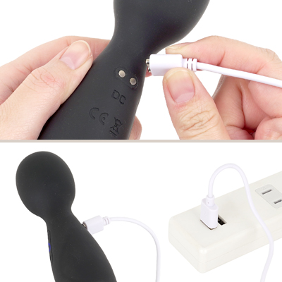 充電はマグネット式USB充電仕様。充電時間は約120分、連続稼働時間は約50分です。充電中はボタンが点滅し、満タンになると点灯します。