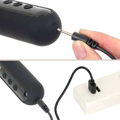 USB充電式。充電中もバッテリー残量は、液晶ディスプレイに表示された電池アイコンにてご確認いただけます。