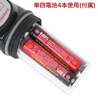 すぐに使える電池式。写真の向きに合わせて電池をセットしてください。　※付属の電池は「動作確認用テスト電池」です。
