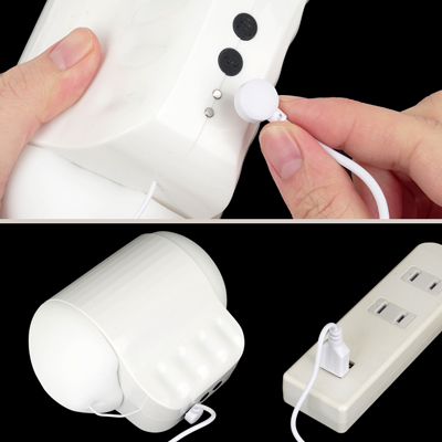 充電はマグネット式USB充電仕様。充電時間は約３時間、連続稼働時間は約１時間です。充電中はボタンが点滅し、満電になると点灯します。