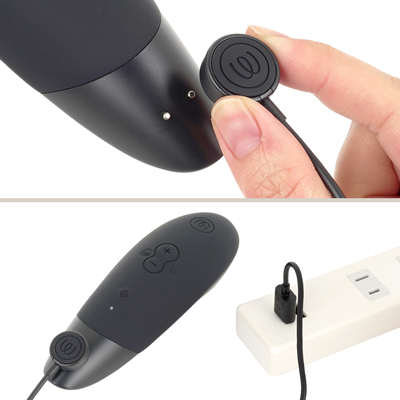 充電はUSB充電式。およそ120分の充電で、最大120分の使用が可能です。充電中はボタンが点滅します。