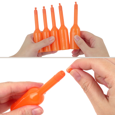 必要な分のアンプルを切り離し、先端部をカットして使用します。