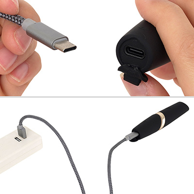 充電はUSB-C端子に対応。ケーブルは非同梱なので、お手持ちのものを使いましょう。フル充電までは約２時間、連続稼働は約60分です。