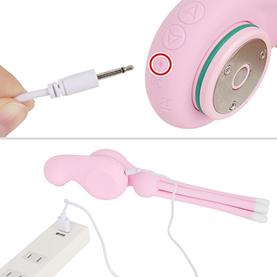 充電は付属のピンジャックを本体に接続。フル充電までは約２時間、連続稼働は約120分と、バッテリー性能はけっこう優秀です。