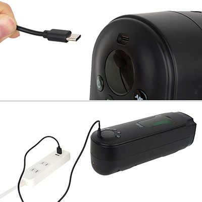 充電端子はUSB-C。ケーブルも付属しますが、一般品も使えます。フル充電までは約70分、連続稼働は約60～80分と標準的なスペック。